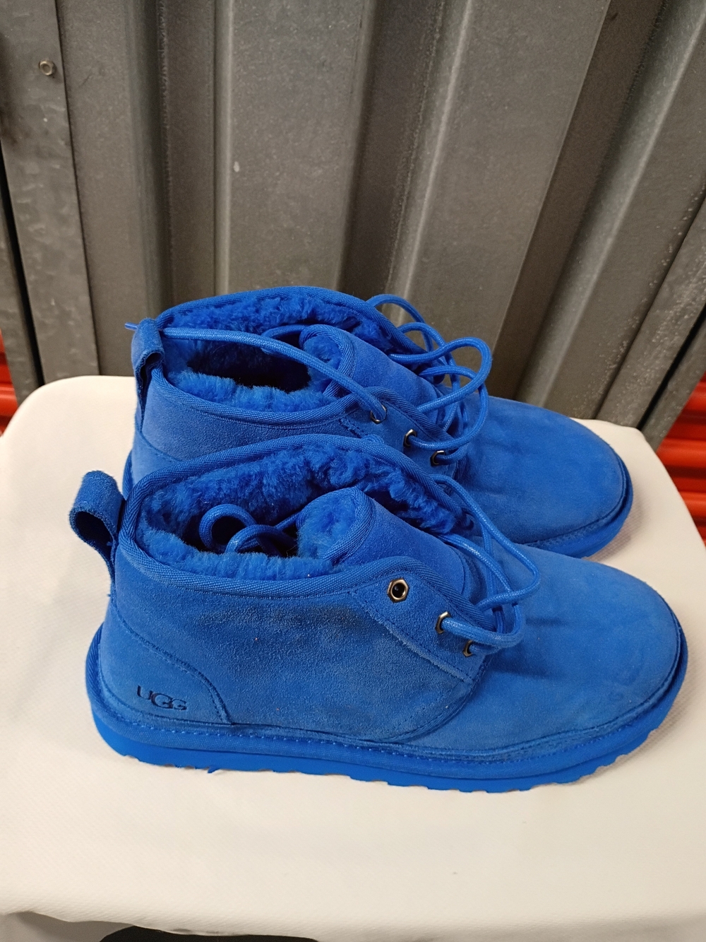 UGG Men's Bright Blue Suede Shearling Lace-Up Slippers